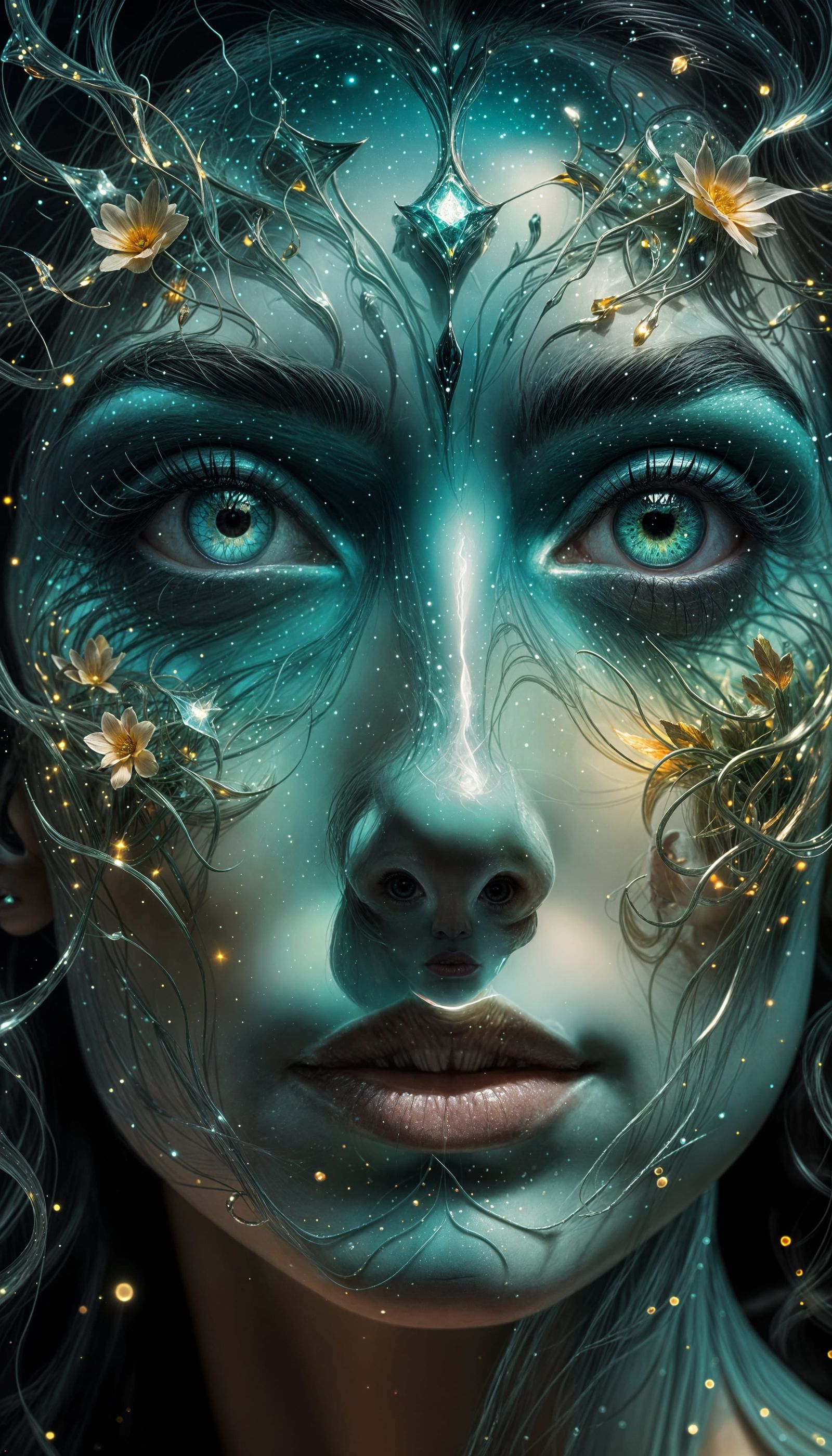 Mystical Humanoid Goddess with Shimmering Skin and Celestial...