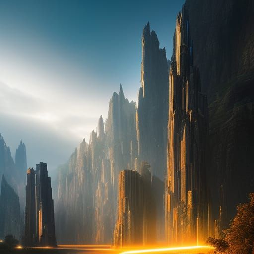 Epic fantastical neon blade of light, Epic cinematic brillia...