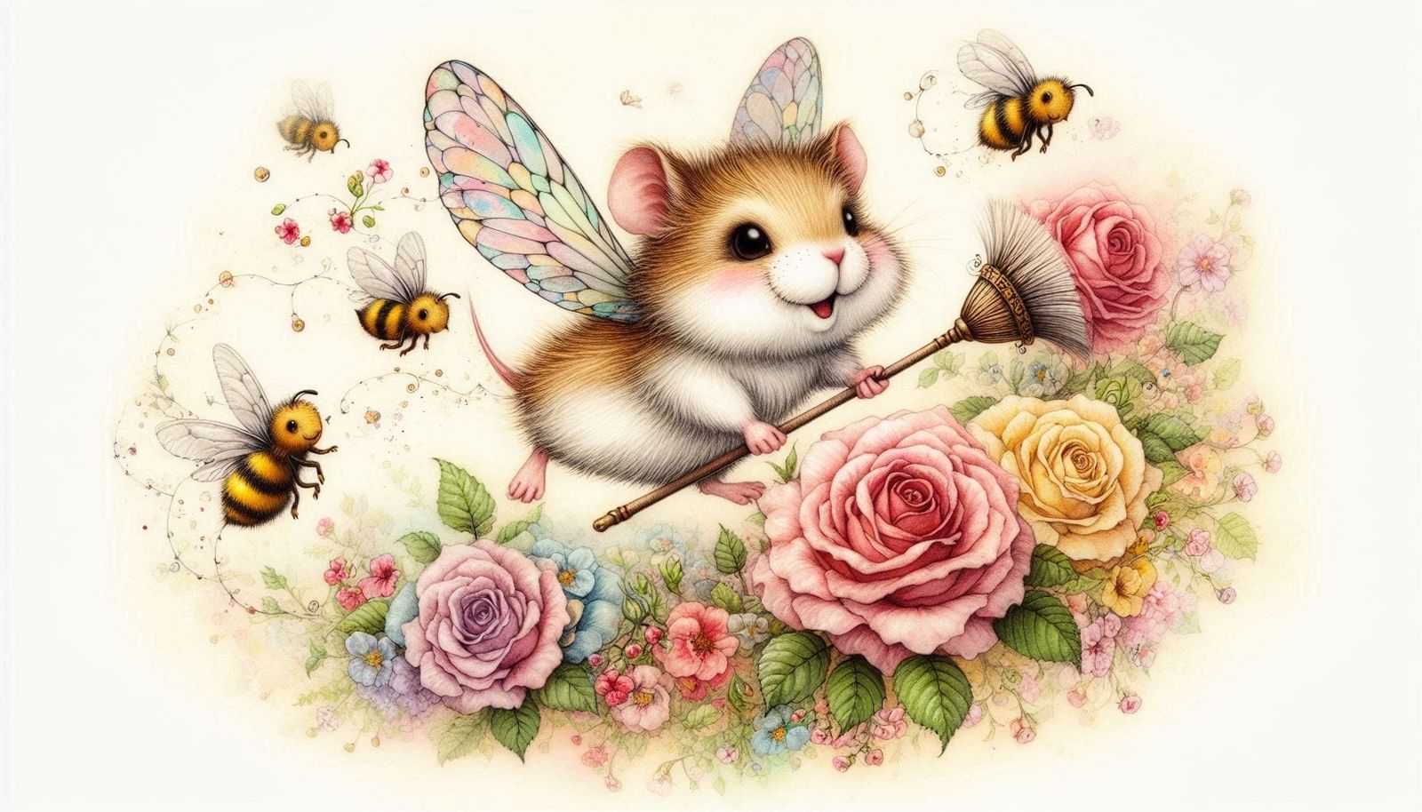 Hammy was assigned to dust the roses (not to chase the bees around)  🌹 06