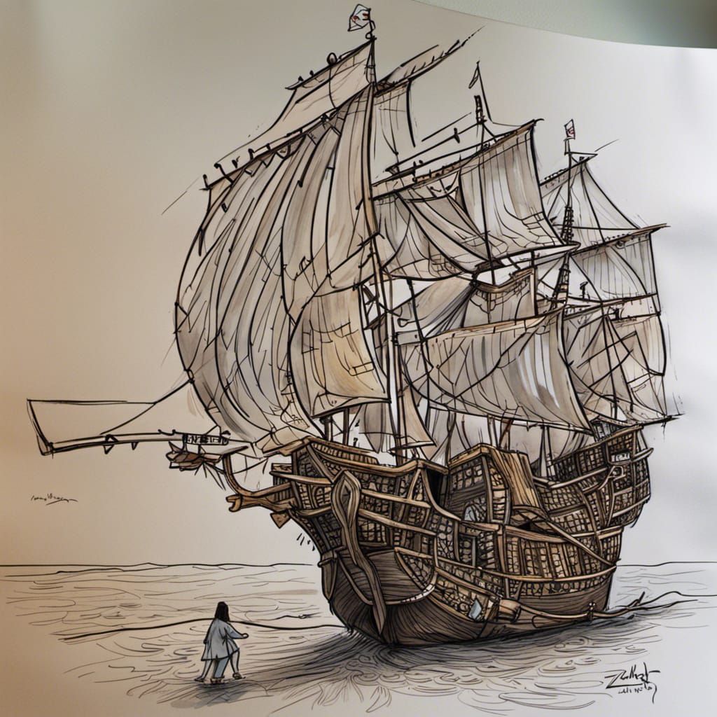 Draw me a malay pirate ship for Zuhair and Zeeya Zakeera