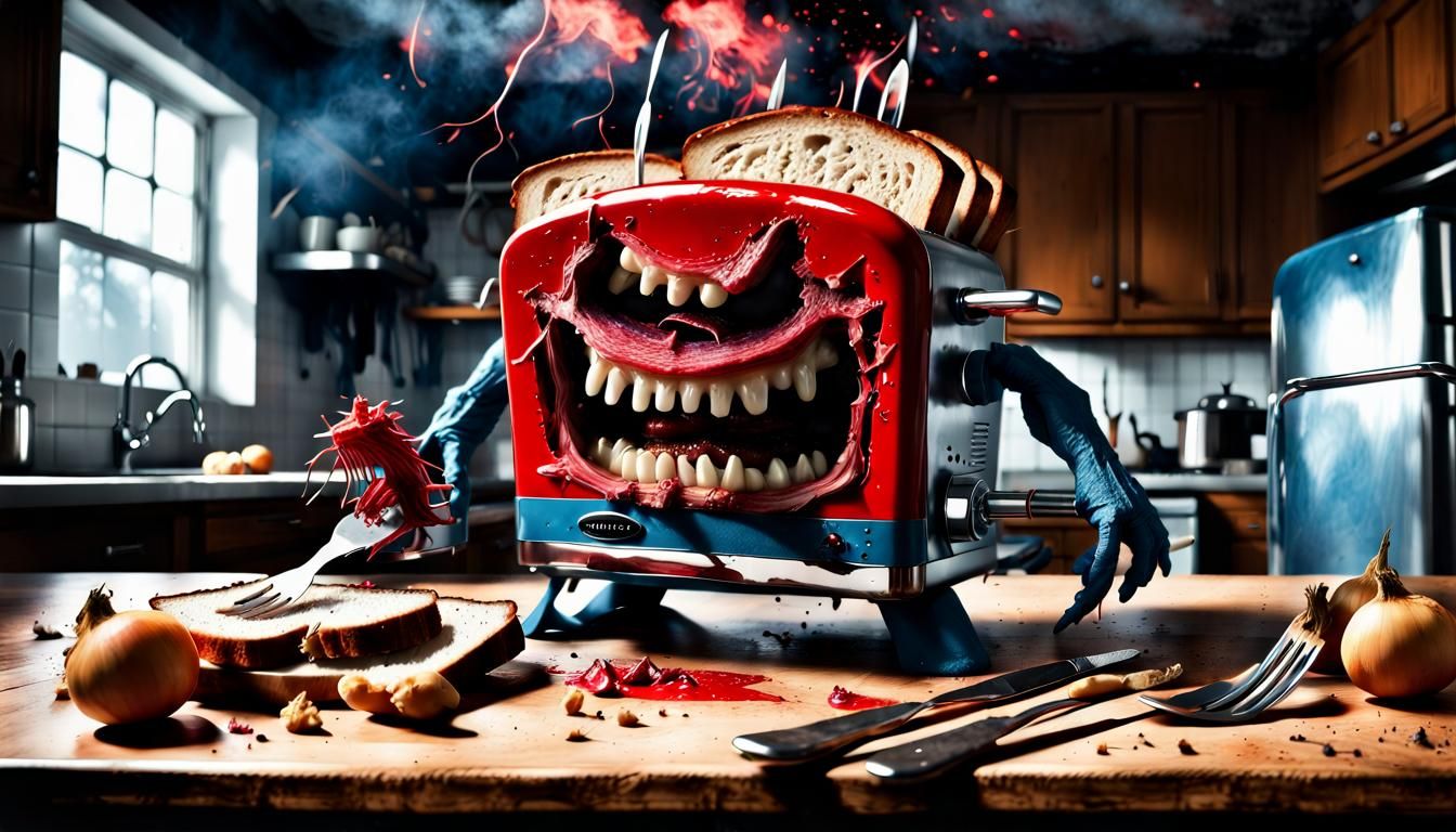 Spooky Bread Toaster Monster  by @kanshebatah7