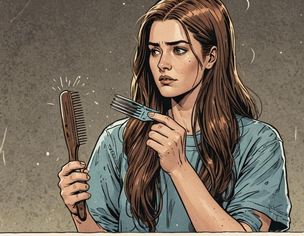 Woman in her 20s worried about hair fall as hairs stuck in c...
