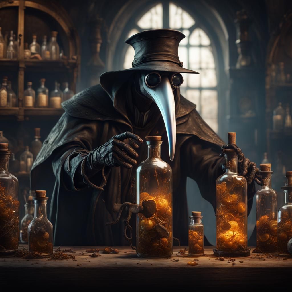 plague doctor looking at the medecine - AI Generated Artwork ...