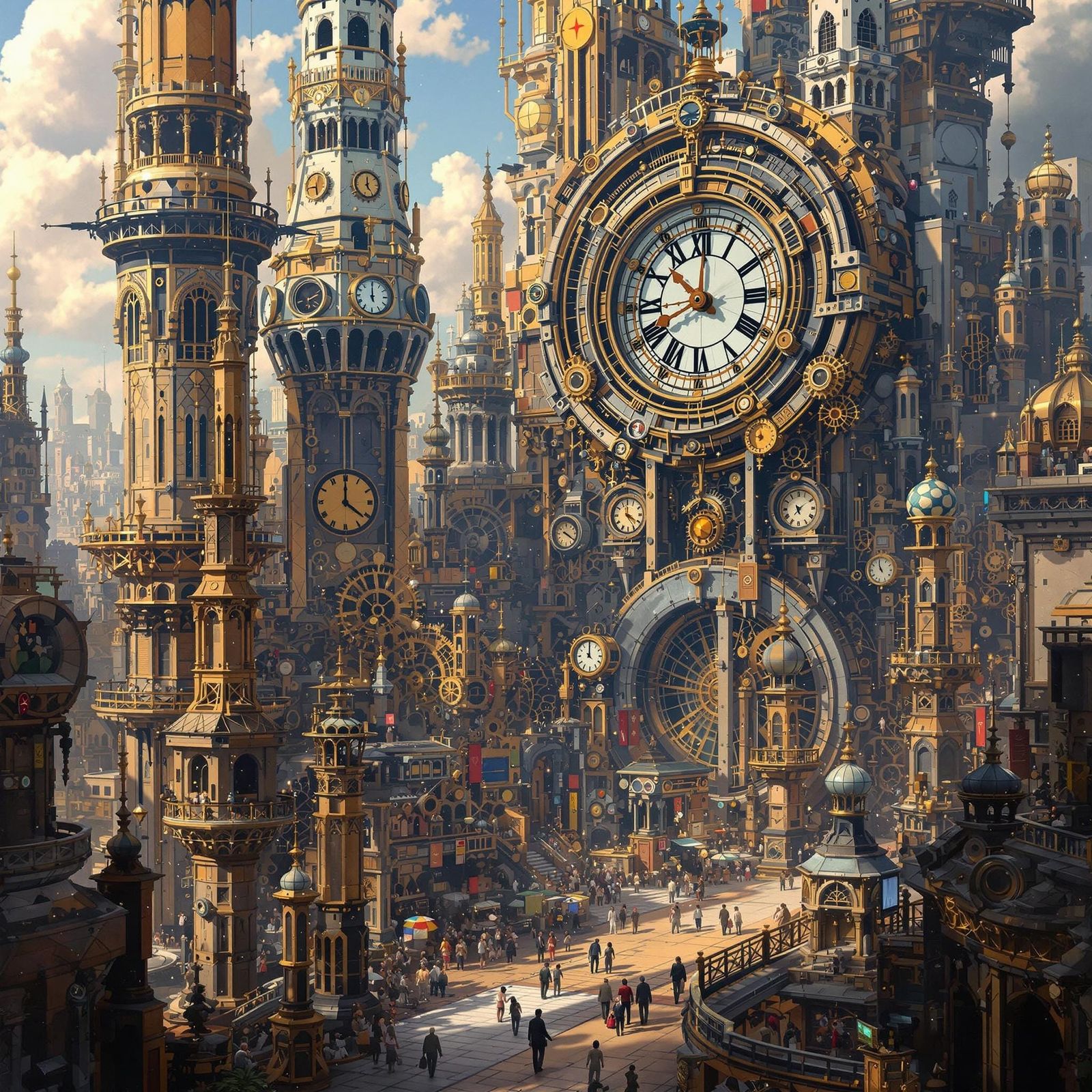 Clockwork - Surreal Steampunk Cityscape with Intricate Clock...