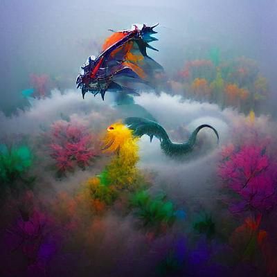 dragon in colorful mist