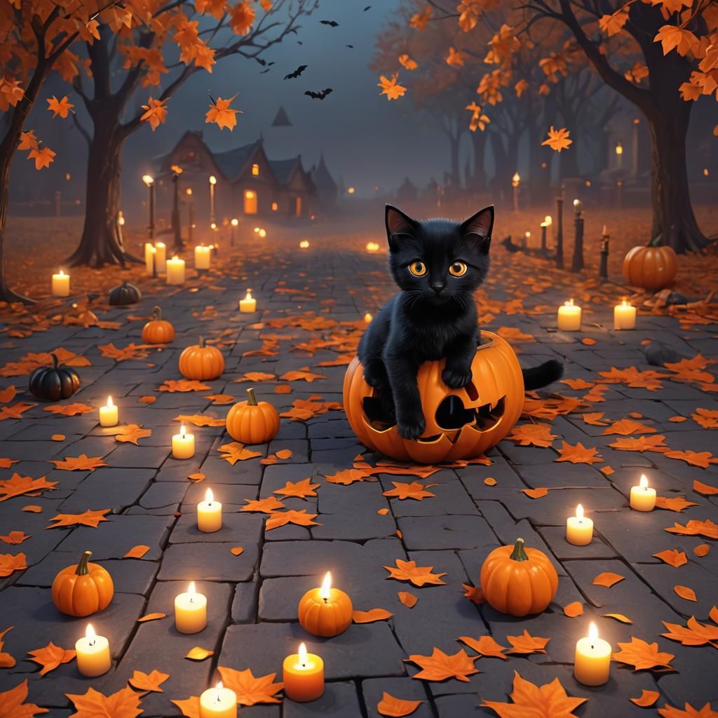 fantasy autumn black cat in october - AI Generated Artwork - NightCafe ...