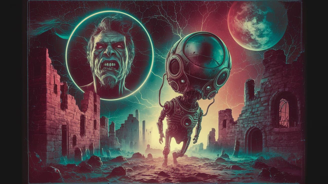 color photo negatives, inverted color, inverted shading, glowing ultraviolet, polarized lighting stereo depth. photo created by mysterious b...