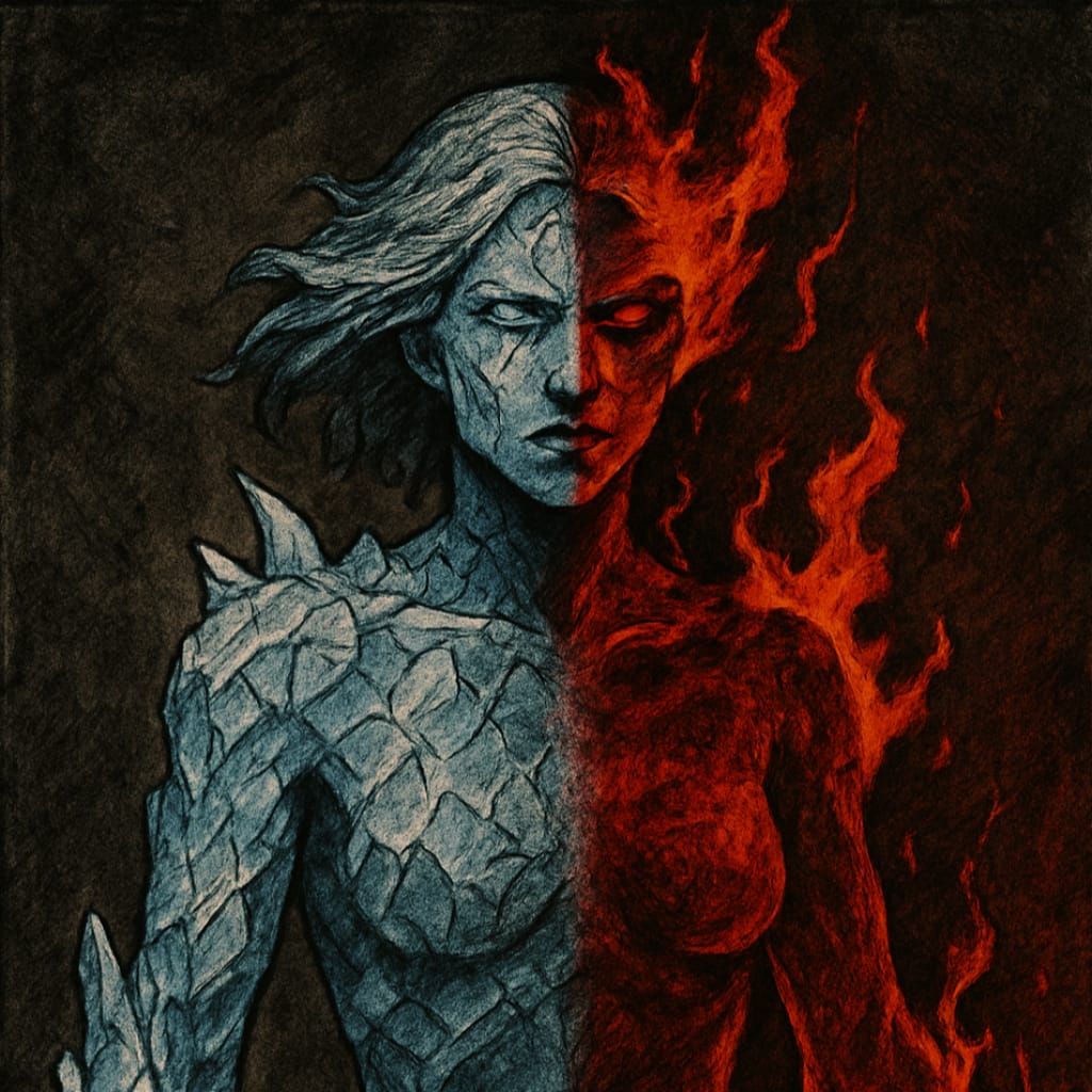 Fire & Ice Woman (OC)  by @Zoule