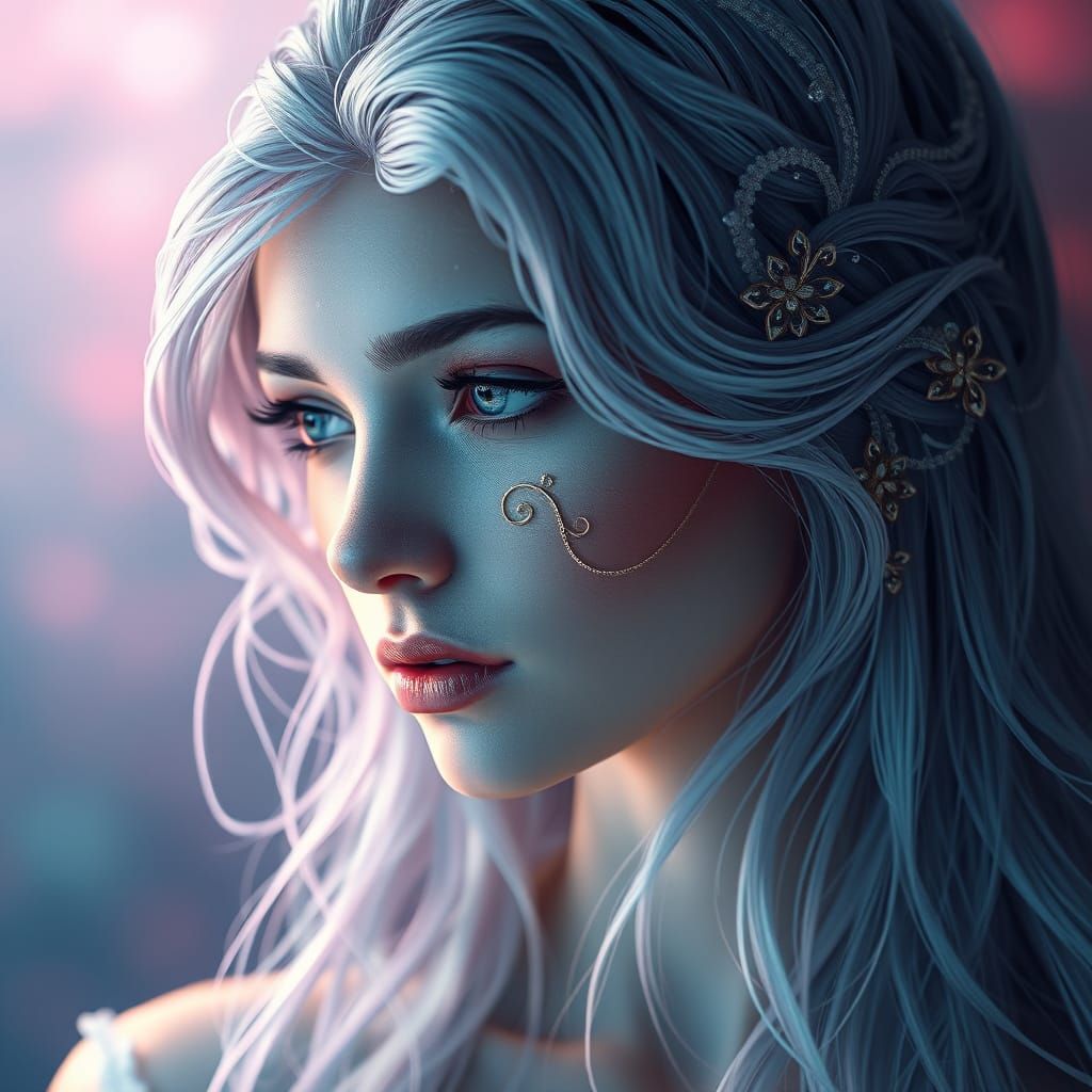 Ethereal Woman in Art Nouveau-Inspired Portrait with Vibrant...