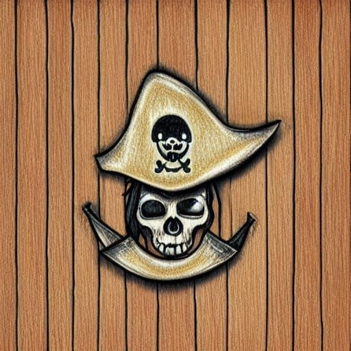 wooden floor cover with pirate gold token, in color pencil s...