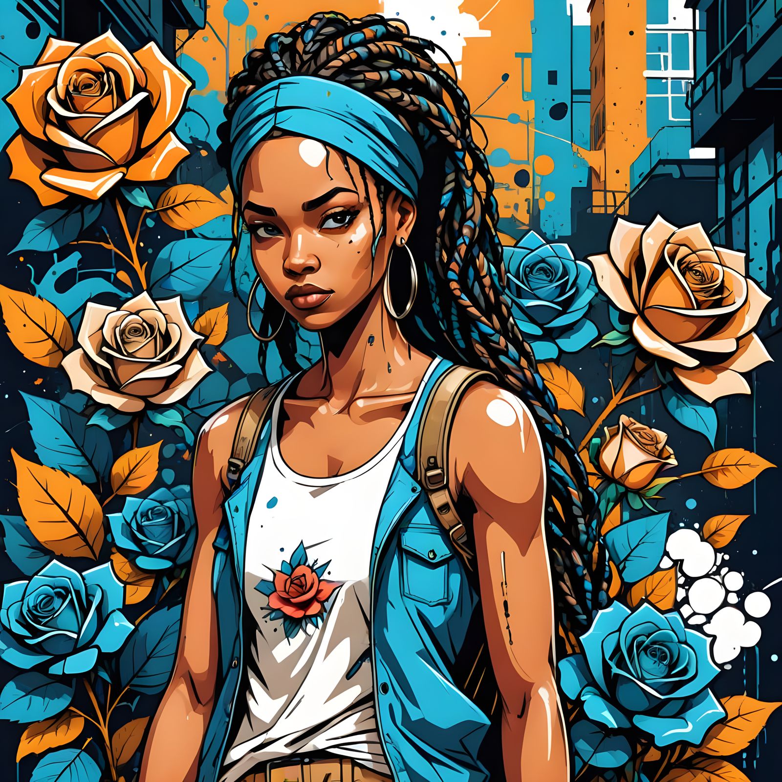 Urban Cartoon Character with Grimace and Twisted Braids