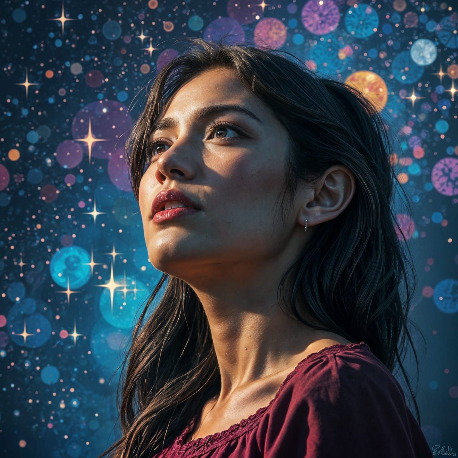 Vibrant Cosmic Goddess in Colorful Starry Background