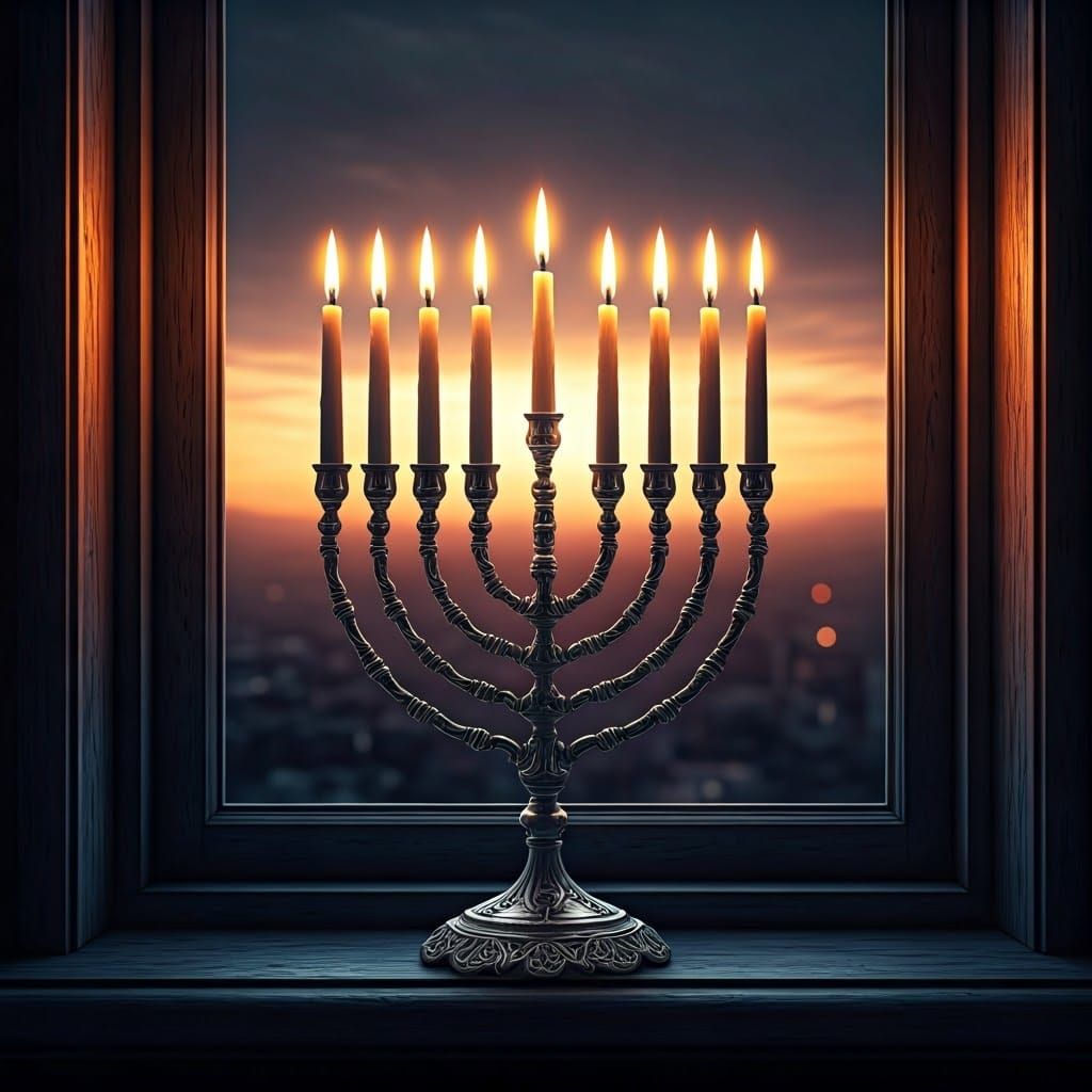 Majestic Menorah at Sunset in Golden Light