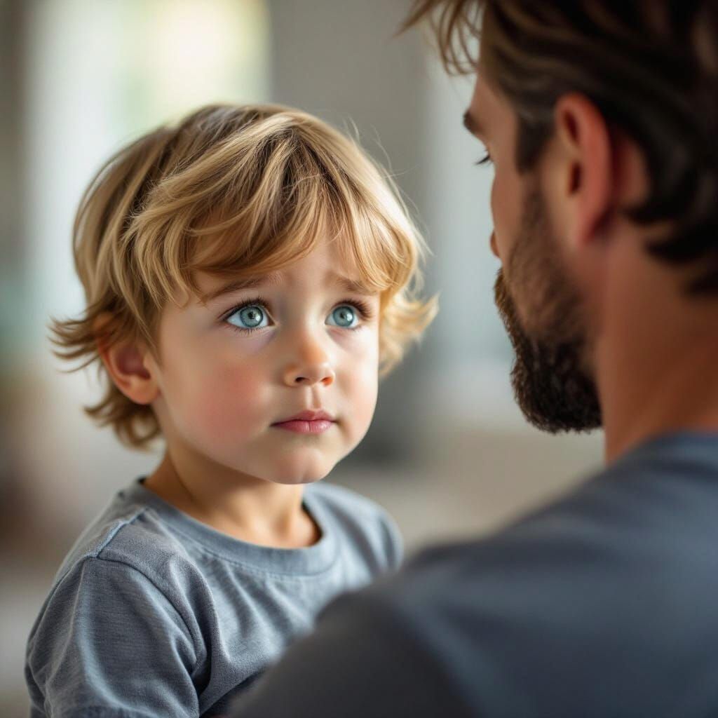 Pleading Child Begs Father for a Hug Photorealistic