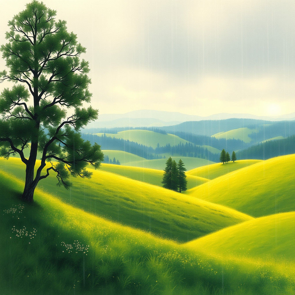 Lush Green Hills Awash in Spring Rain