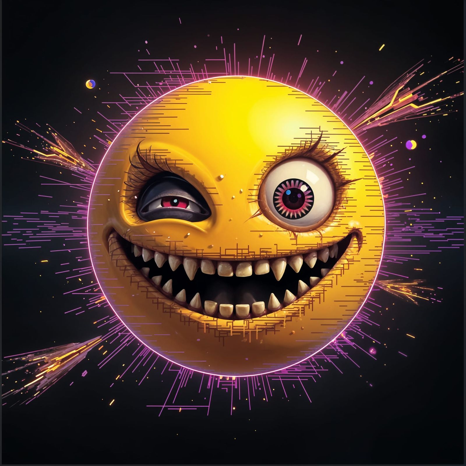 Distorted Emoji Face in Hyperrealistic Glitchcore Aesthetic