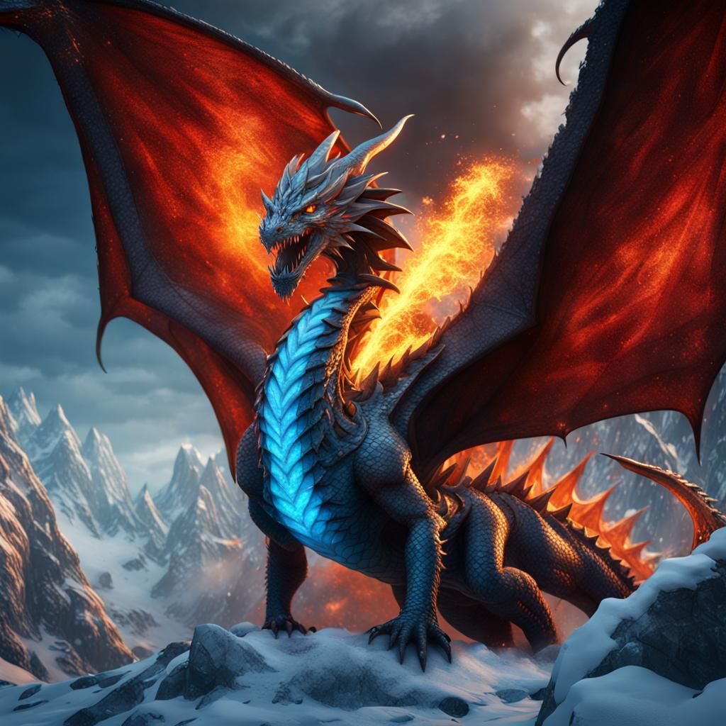 Ice And Fire Dragon - Ai Generated Artwork - Nightcafe Creator