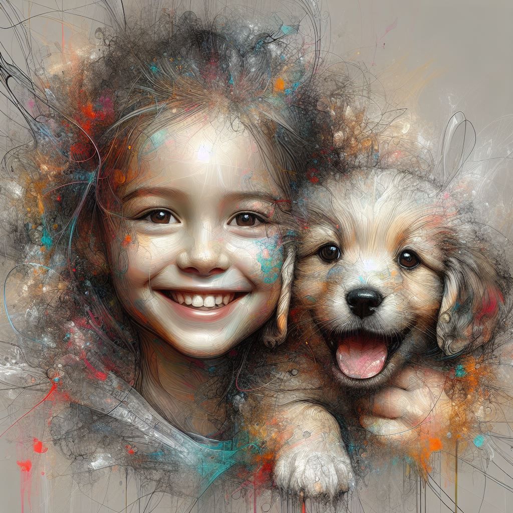 Happiness of girl and puppy