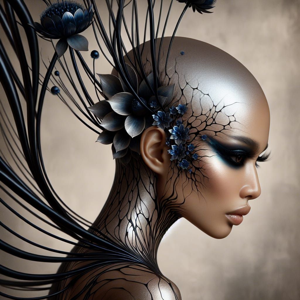 Mystical South Asian Goddess in Profile View