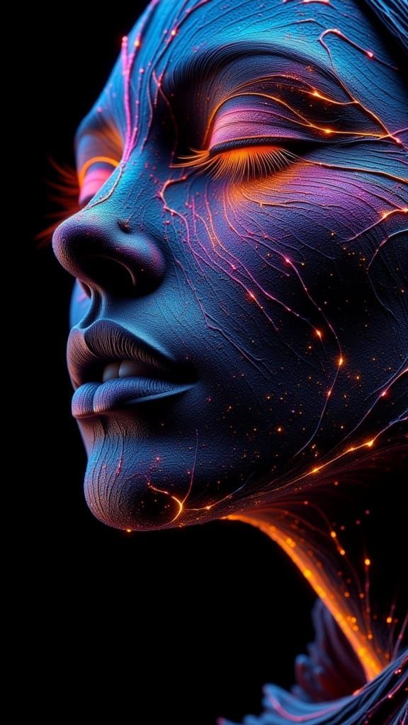 Stylized Woman's Face Sculpture with Kintsugi Lines