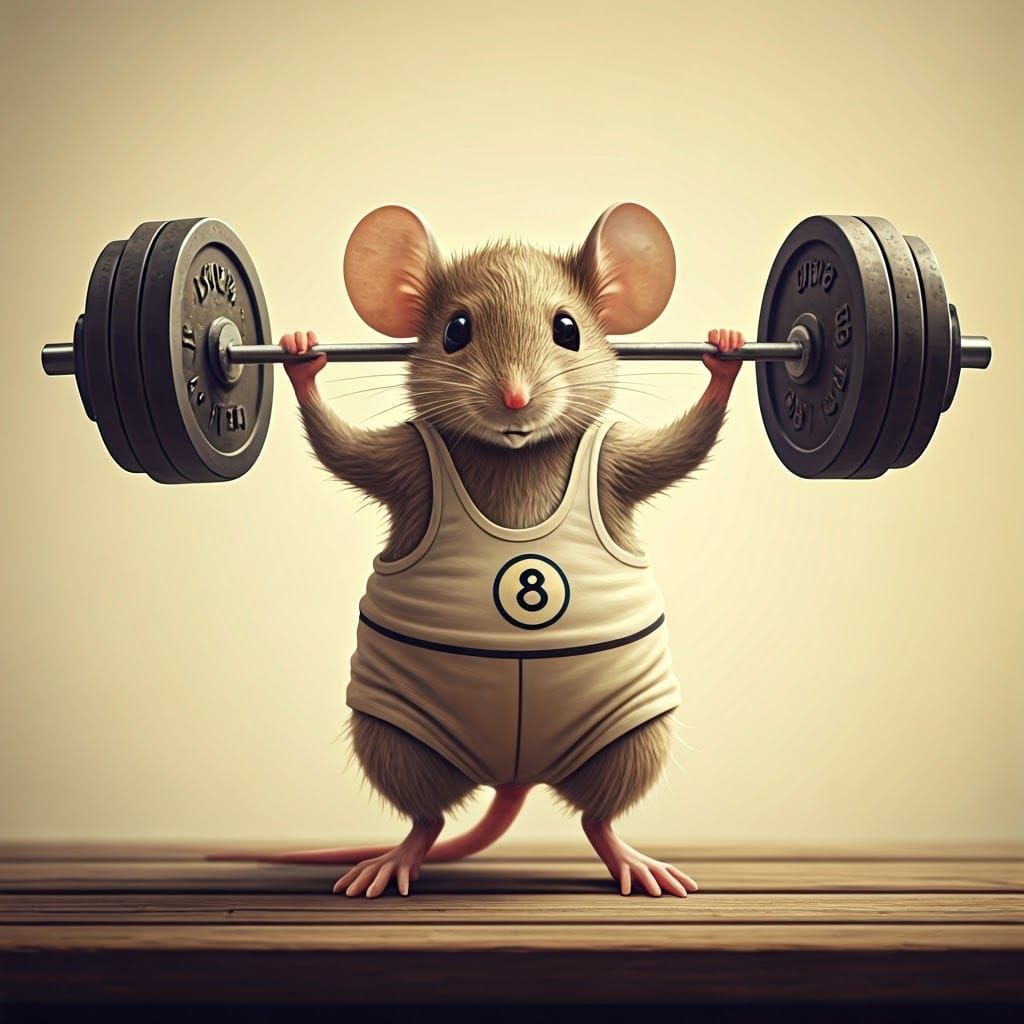Adorable Mouse Lifter in Vintage Weightlifter Attire