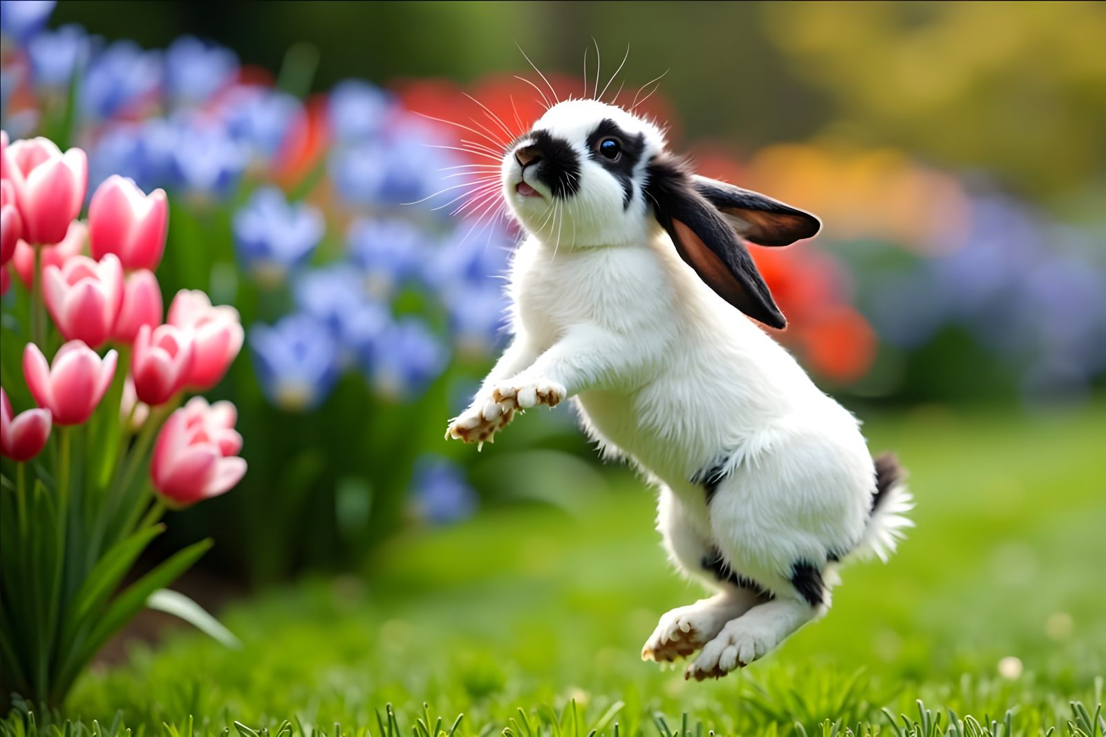 Mini Lop with English spots binkying for joy