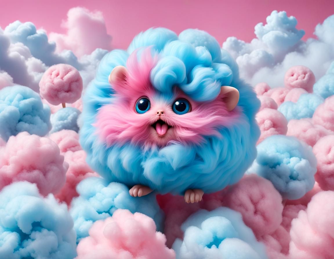 Blue fluffy cotton candy pygmy puff  by @Morrighan