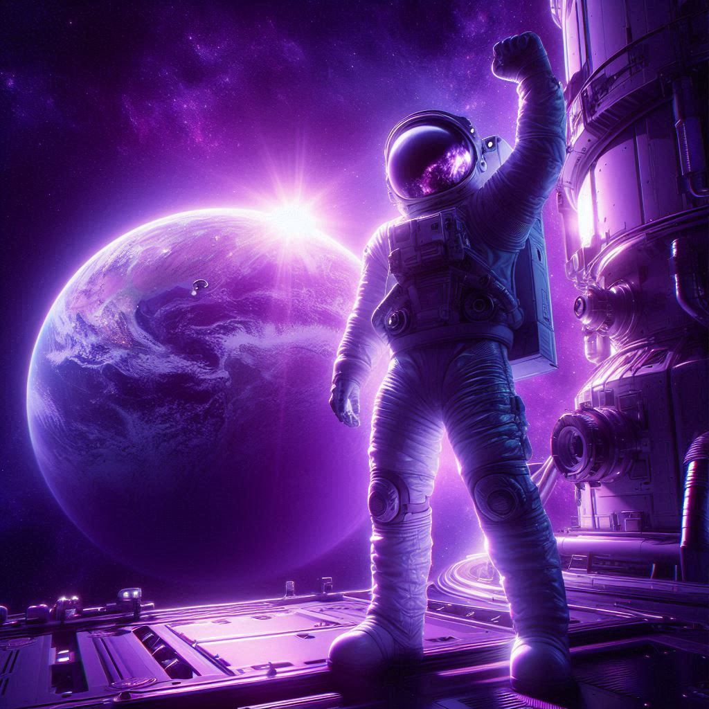 🧑‍🚀💜🛸🌍🔭🟣 Lone astronaut's cosmic triumph