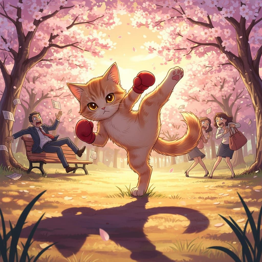 Kickboxing kitten practicing his skills in the park and terrifying passers by