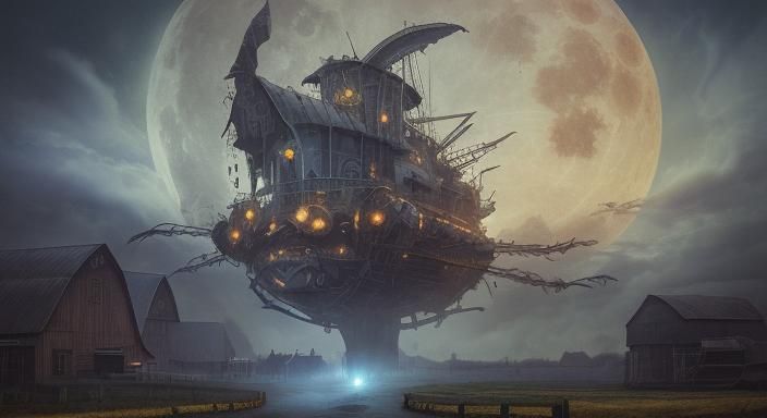 airship final fantasy box art style sky still-motion effect time ...