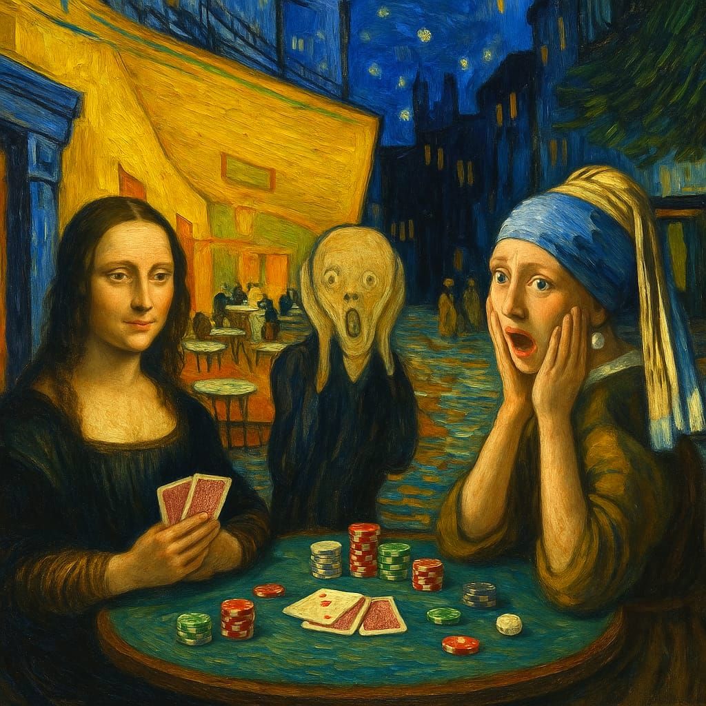 Mona Lisa Cheating at the Art History Night Cafe