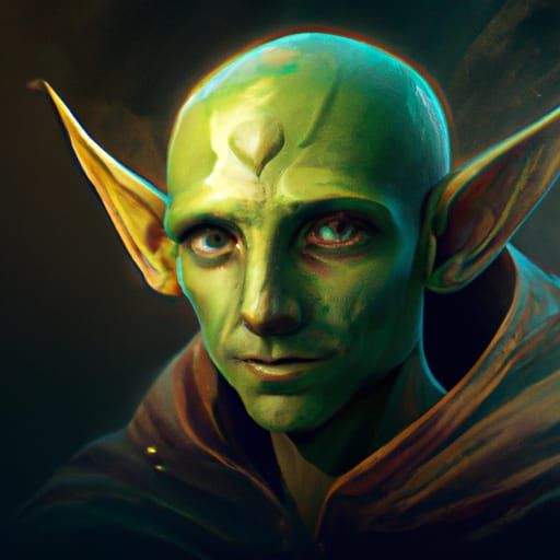 A portrait of a fantasy rpg character, green skin  with gobl...