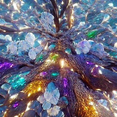 a tree made of crystals 8k resolution Unreal Engine iridescent