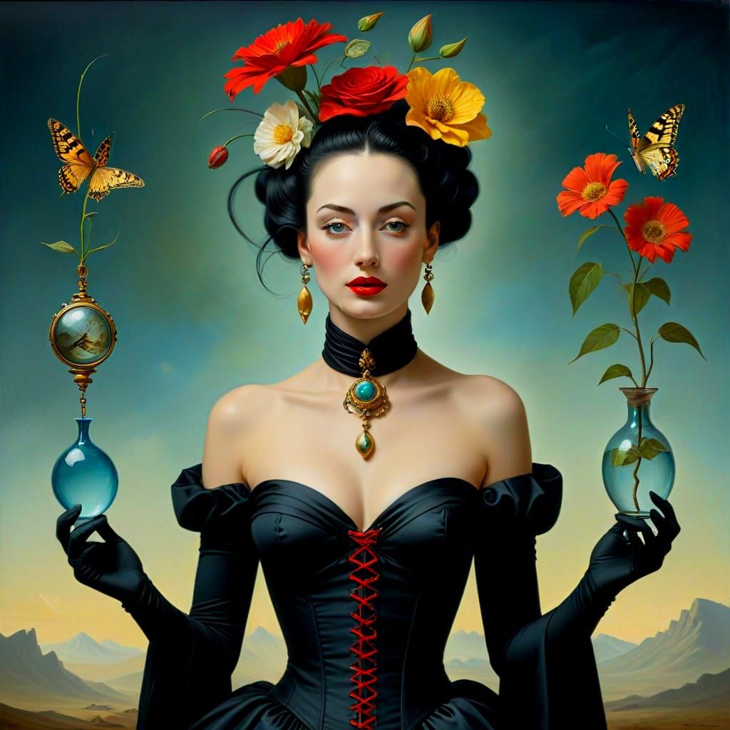 Surrealistic Fantasy Portrait of a Charming Lady in Vibrant ...