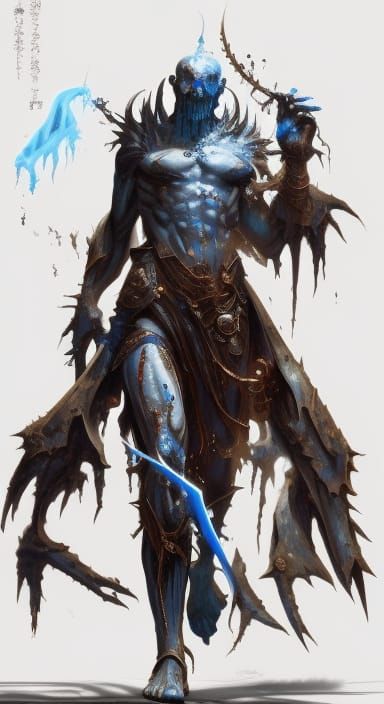 Humanoid male demon made of blue energy that radiates right through its ...