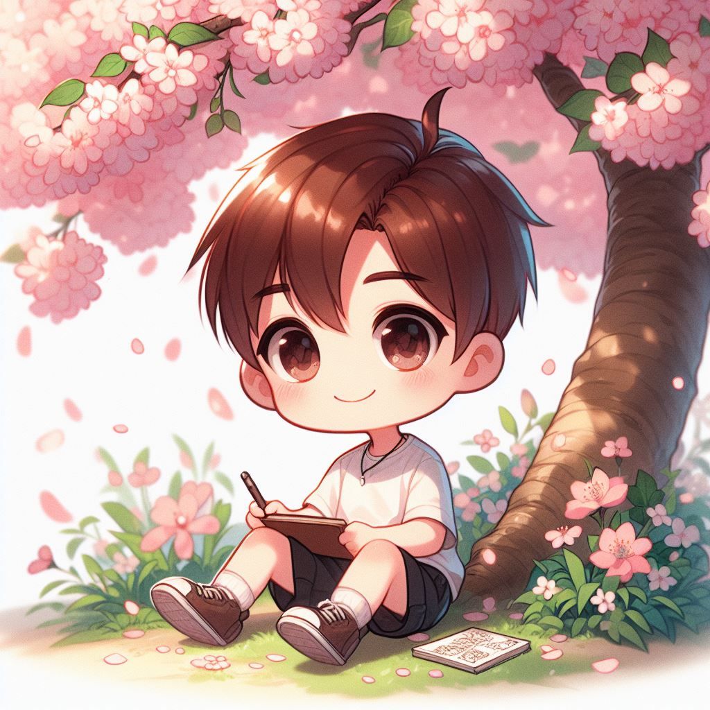 Chibi Boy Under the Cherry Blossom Tree