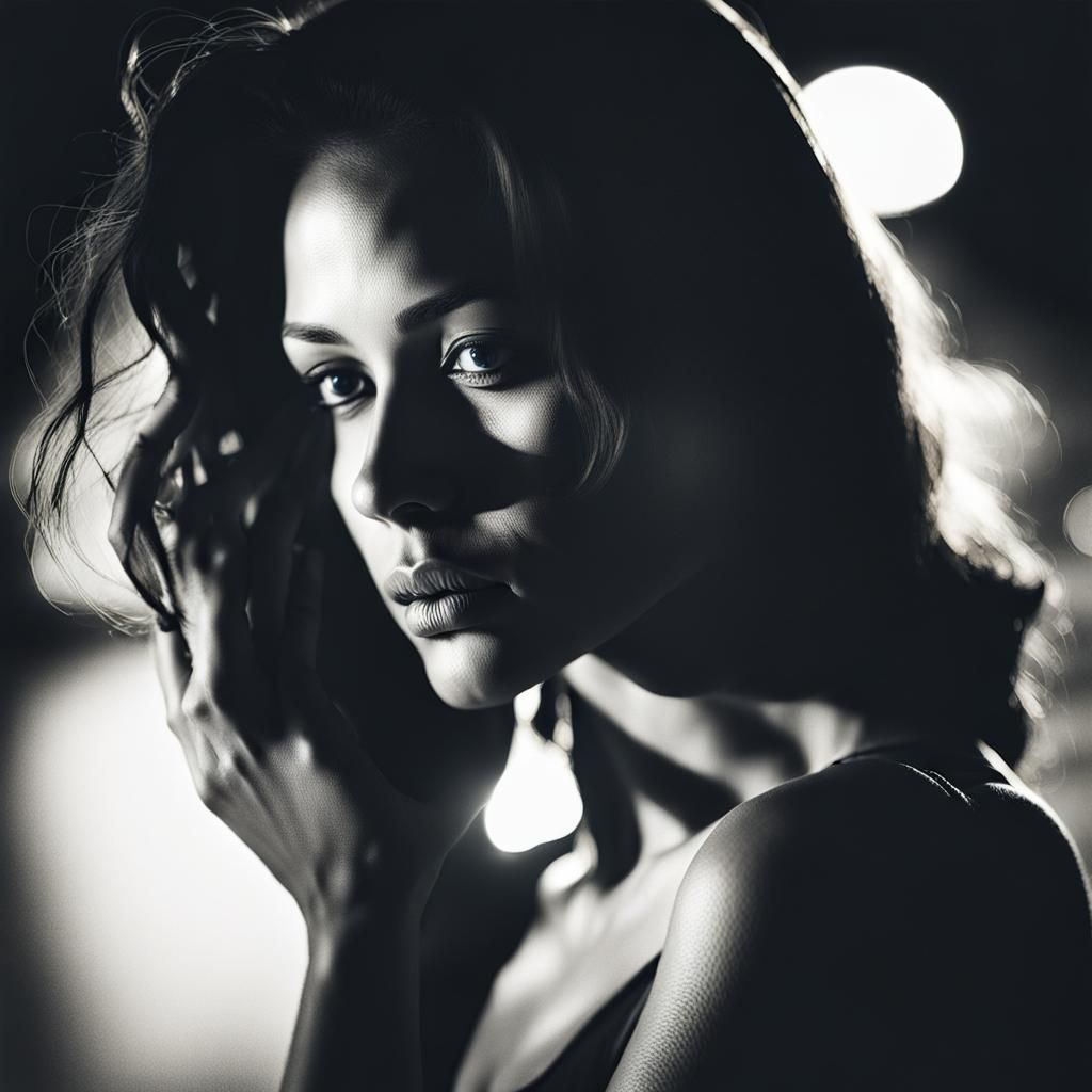 Photo of a woman at night, softly lit