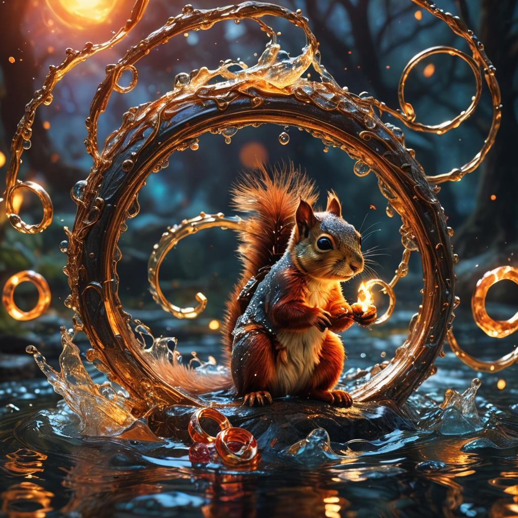 Sparkling Squirrel Surrounded by Flaming Rings