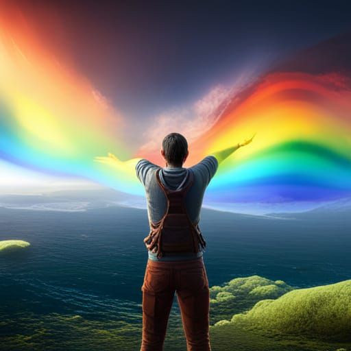 person holding a rainbow