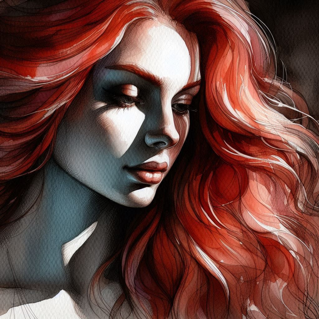 red oil painting portrait