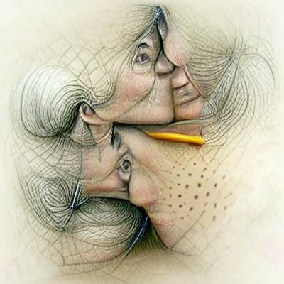 Two women overlapping eachother created in a detailed pencil...