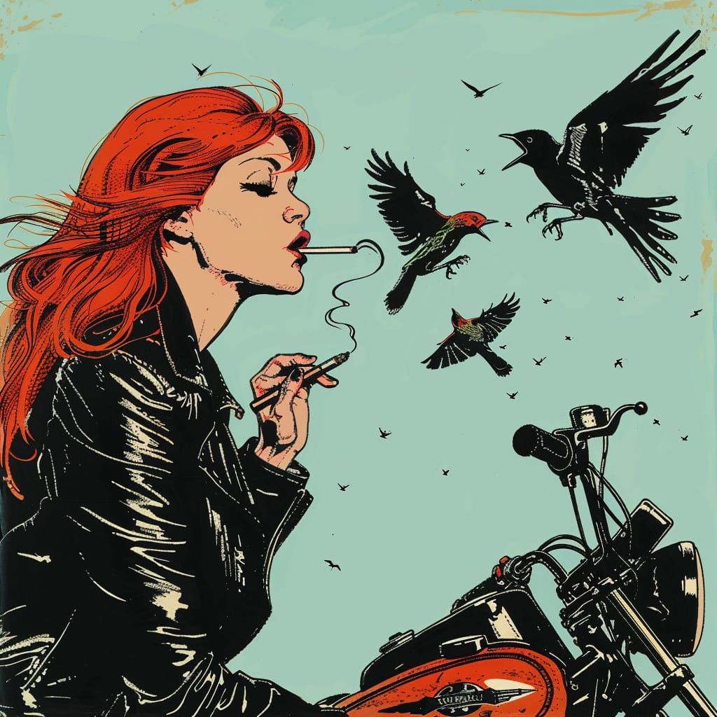 Feeding birds on motorcycle