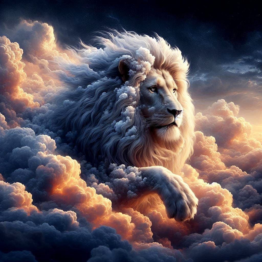 lion in the clouds, like a dream
