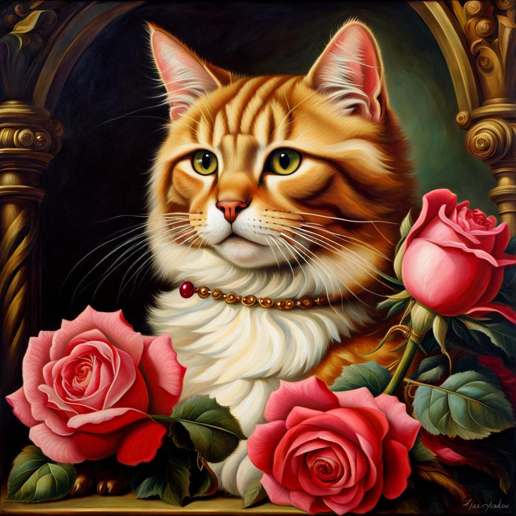 Cat with roses - AI Generated Artwork - NightCafe Creator