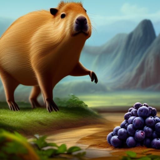 capybara eating blueberries