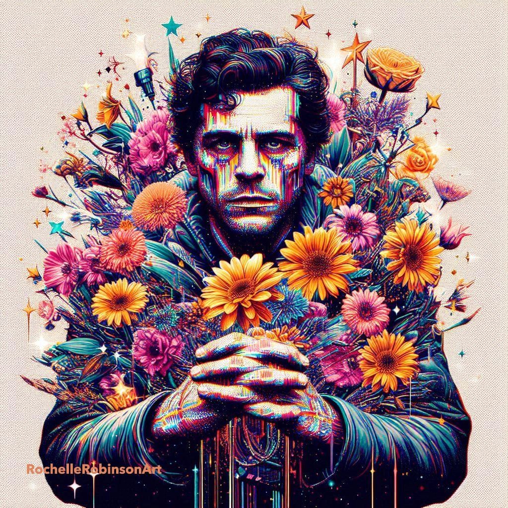 A Man With Flowers - Glitch Art