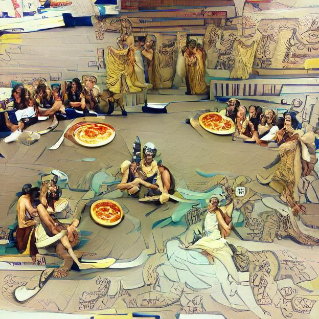 The Olympian Gods having a pizza party.