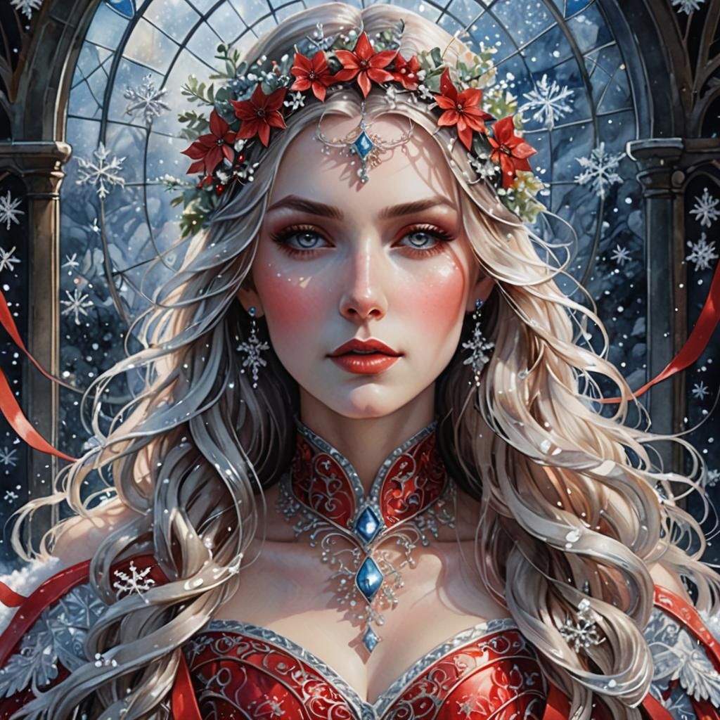 Ethereal Santa Goddess in Translucent Skins Glows in Gothic....