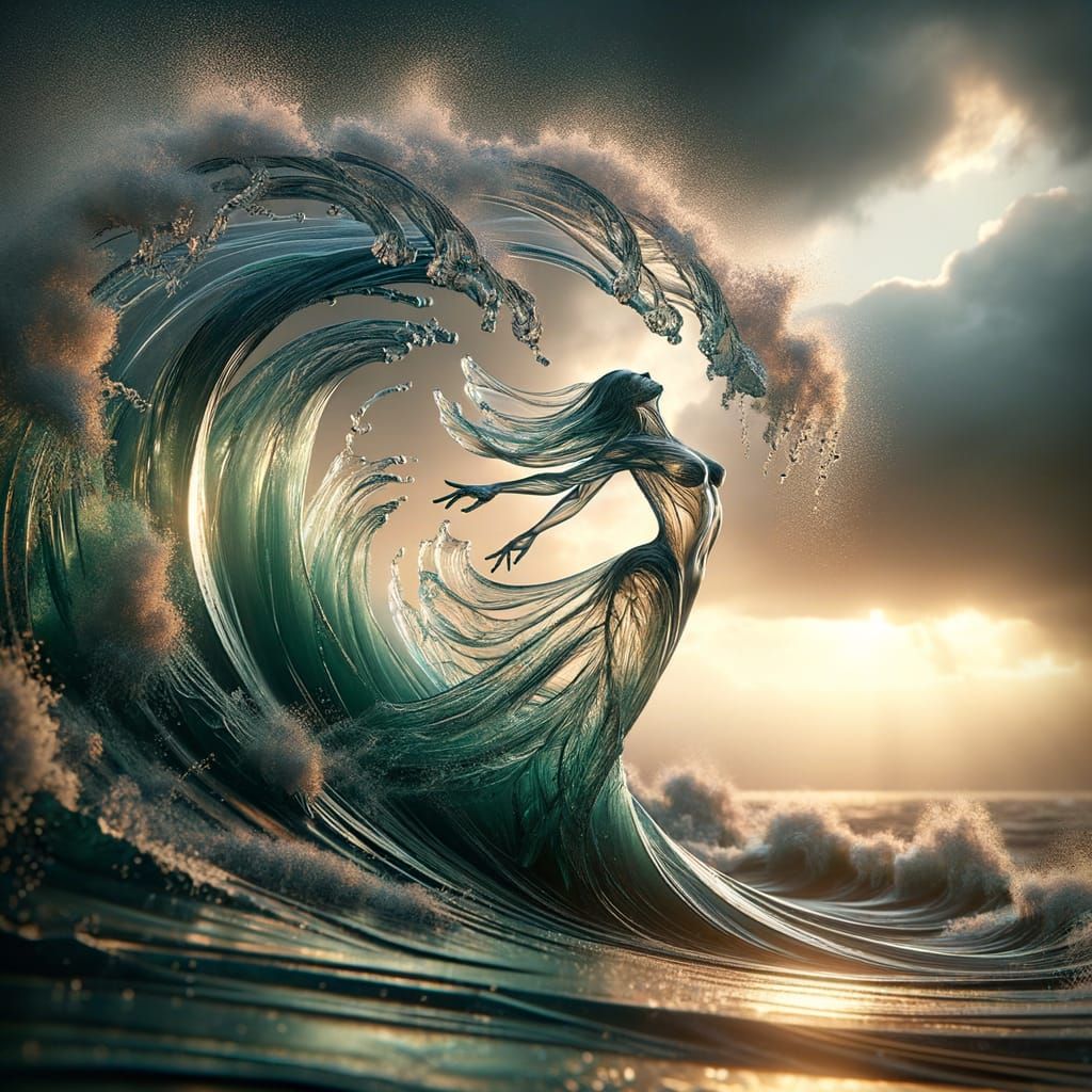 Transparent wave shaped like a dancing woman in a turbulent ocean.  by @LoisD