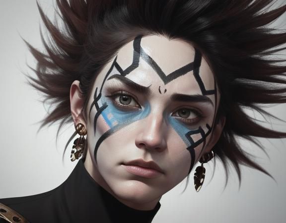 Detailed Face with Markings in Hyperrealistic Style